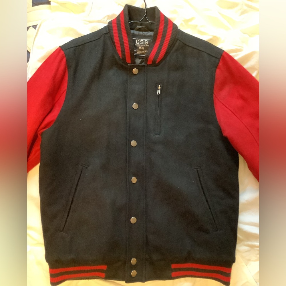 Men's Black and Red Varsity Jacket